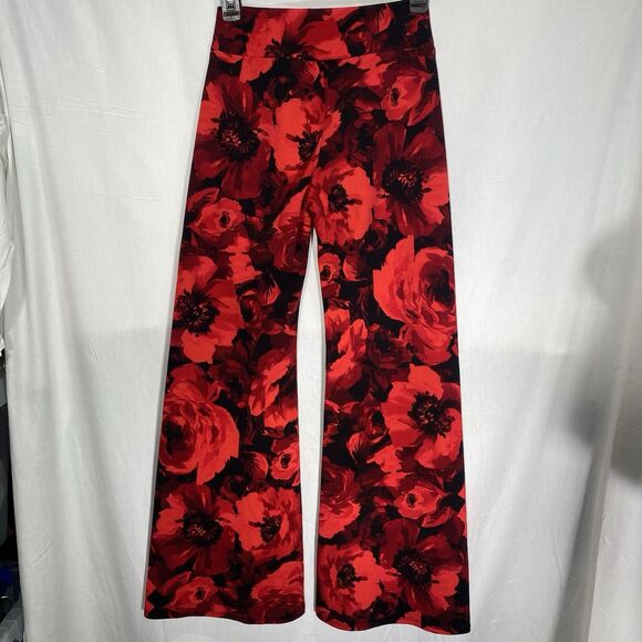 VAMP Pull-On Pants Wide Leg Stretch Bright Red Black Floral Womens S USA Y2K - Picture 2 of 8